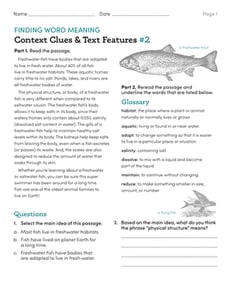 Finding Word Meaning: Context Clues & Text Features #2
