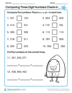 Comparing Three Digit Numbers Check-in
