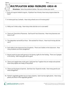 Multiplication Word Problems Check-In