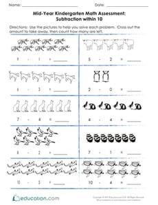 Mid-Year Kindergarten Math Assessment: Subtraction within 10