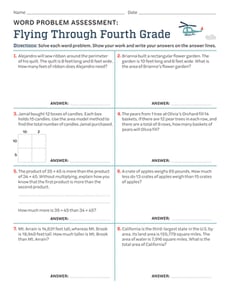 Word Problem Assessment: Flying Through Fourth Grade