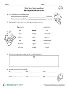 Show What You Know About Synonyms & Antonyms #2