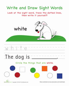 Write and Draw Sight Words: White