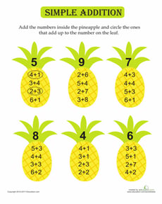 Simple Addition Pineapples