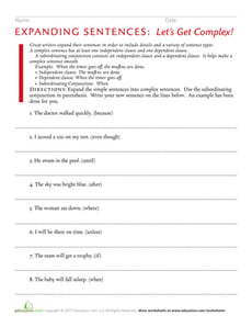 Expanding Sentences: Let’s Get Complex!