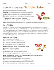 Author’s Purpose: Multiple Choice