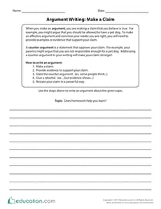Argument Writing: Make a Claim