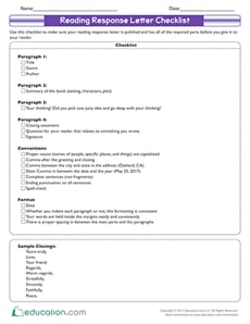 Reading Response Letter Checklist