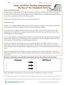 Cause and Effect Reading Comprehension: My Day at the Amusement Park