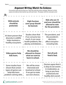 Argument Writing: Match the Evidence