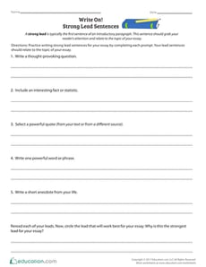 Write On! Strong Lead Sentences