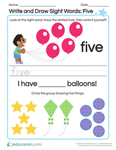 Write and Draw Sight Words: Five