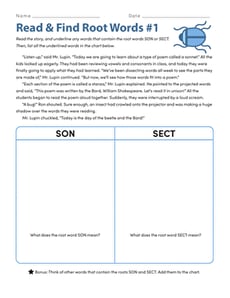 Read & Find Root Words #1