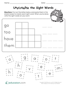 Unscramble the Sight Words