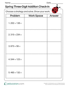 Spring Three-Digit Addition Check-in