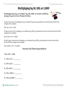 Multiplying by 10, 100, or 1,000!