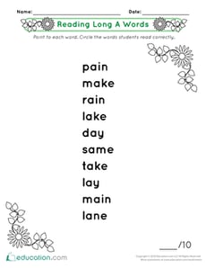 Reading Long A Words