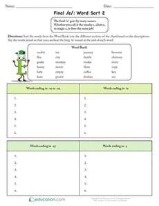 Final /e/: Word Sort 2
