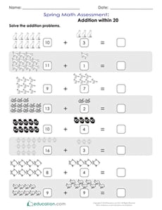 Spring Kindergarten Math Assessment: Addition within 20
