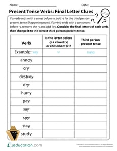 Present Tense Verbs: Final Letter Clues