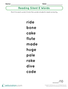 Reading Silent E Words