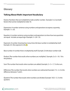 Talking About Math: Important Vocabulary