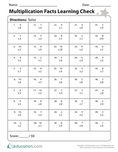 Multiplication Facts Learning Check