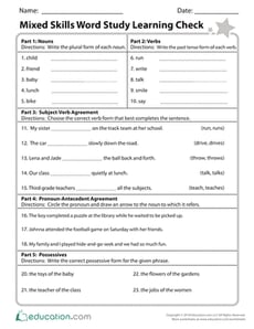 Mixed Skills Word Study Learning Check
