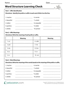 Word Structure Learning Check