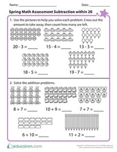 Spring Math Assessment Subtraction within 20