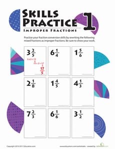 Improper Fraction Skills Practice #1