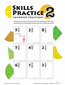 Improper Fraction Skills Practice #2