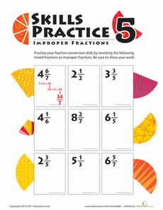 Improper Fraction Skills Practice #5