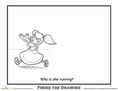Finish the Drawing: Why Is She Running?