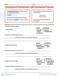 Compound Sentences with Sentence Frames