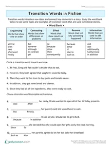 Transition Words in Fiction