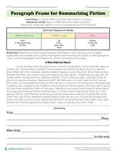 Paragraph Frame for Summarizing Fiction