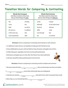 Transition Words for Comparing & Contrasting