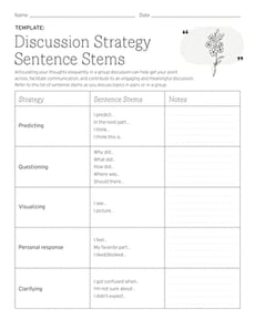 Template: Discussion Strategy Sentence Stems