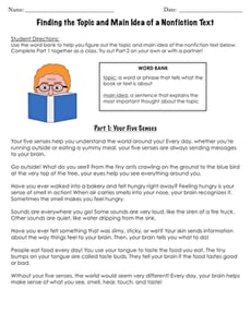 Finding the Topic and Main Idea of a Nonfiction Text