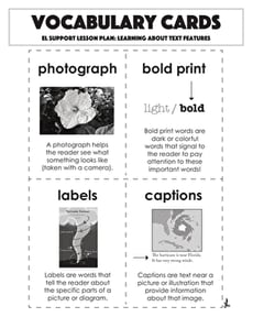 Vocabulary Cards: Learning About Text Features