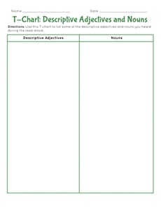 T-Chart: Descriptive Adjectives and Nouns
