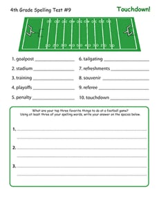4th Grade Spelling Test: Touchdown!