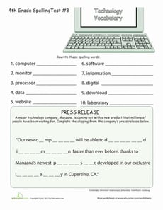 4th Grade Spelling Test: Technology Vocabulary