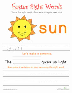 Easter Sight Words: Sun