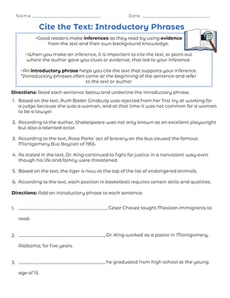 Cite the Text: Introductory Phrases