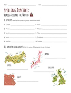 Spelling Practice: Places Around the World