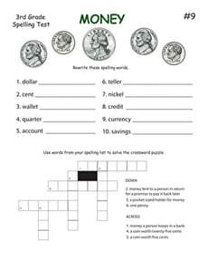 3rd Grade Spelling Test: Money