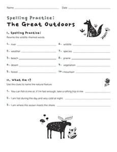 Spelling Practice: The Great Outdoors