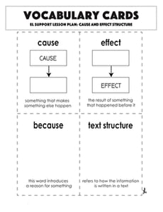 Vocabulary Cards: Cause and Effect Structure